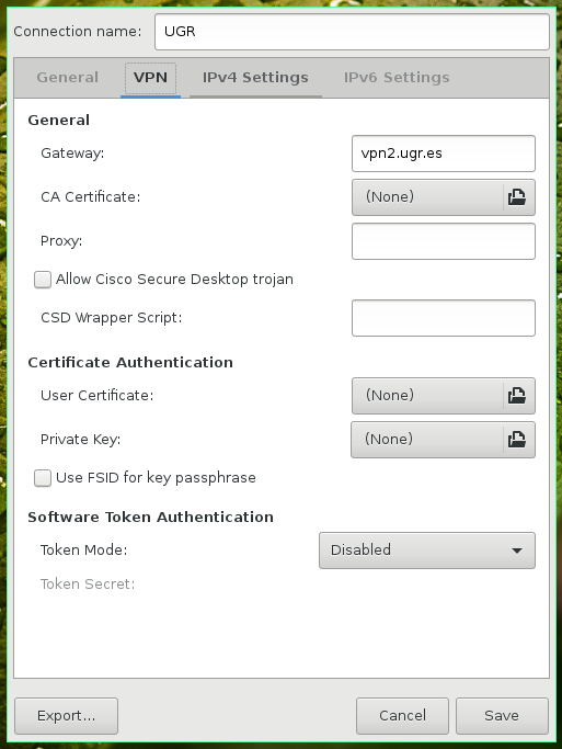 Configurar VPN con openconnect UGR